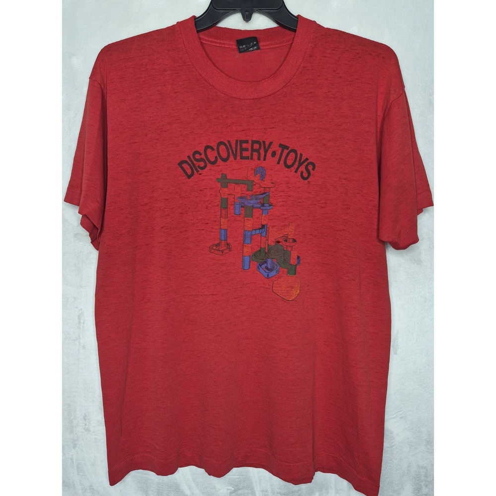 Vintage Discovery Toys T Shirt Mens XL Red Screen Stars Best Single Stitch 23x29